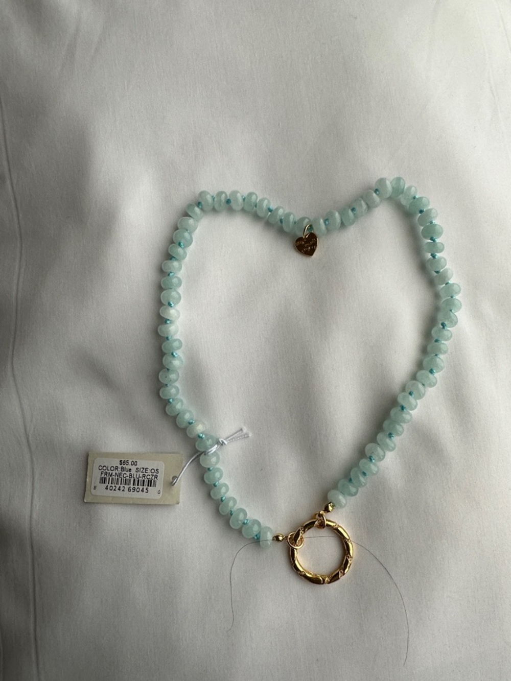 Little Words Project Aqua/Blue Beaded Necklace with Gold Ring Mother’s Day gift - Picture 5 of 6